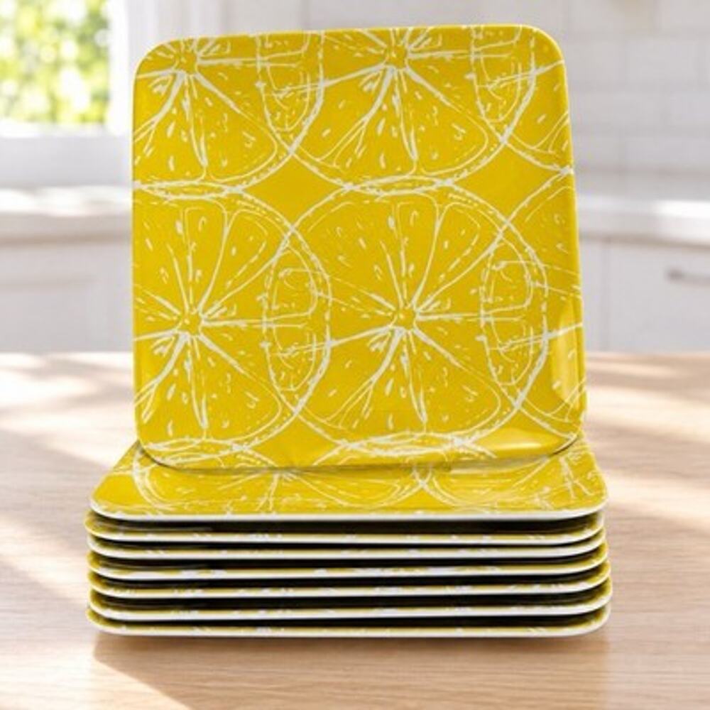 Sur La Table Set of 8 Yellow Lemon Melamine Square Plates 8.5”